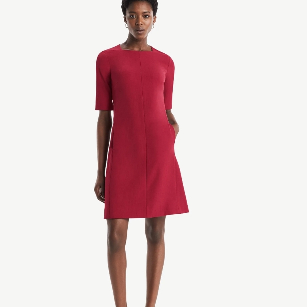 MM.LaFLEUR The Emily Dress In Crimson Red Half Sleeve Pockets Size 4